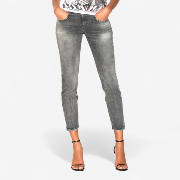 R13 Italy Boy Skinny Union Gray Jeans Ankle Crop Stretch Distressed Luxury 32 - Picture 4 of 16